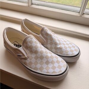 Vans Cream Slip-On Sneakers